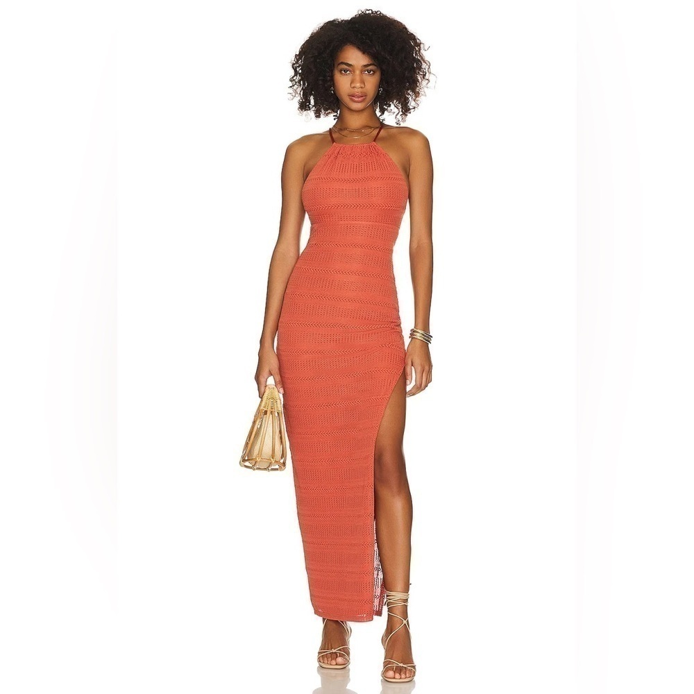 Tularosa from REVOLVE Nora Maxi Dress Crochet Overlay in Salmon